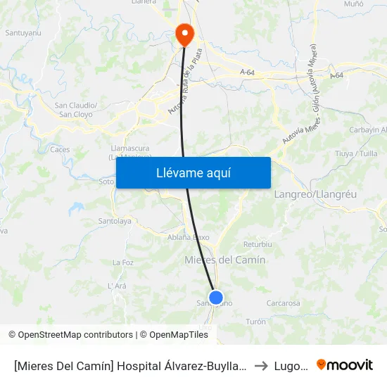 [Mieres Del Camín]  Hospital Álvarez-Buylla [Cta 16745] to Lugones map
