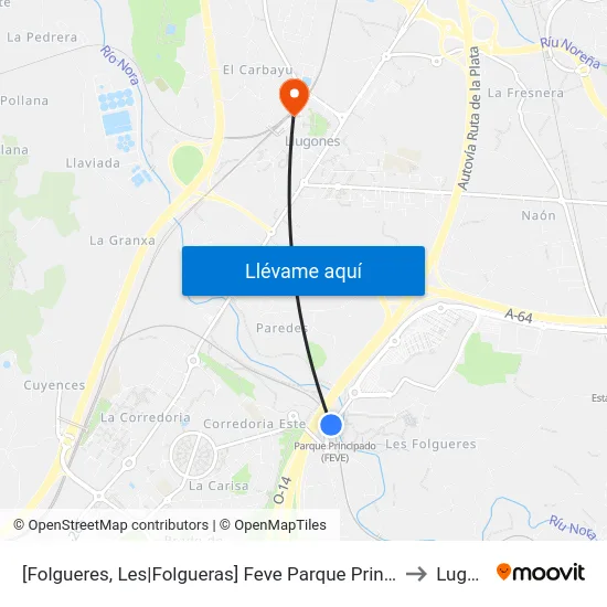[Folgueres, Les|Folgueras]  Feve Parque Principado [Cta 16920] to Lugones map