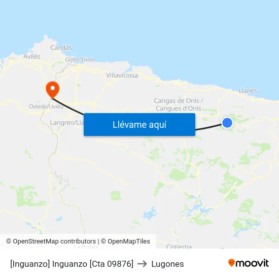 [Inguanzo]  Inguanzo [Cta 09876] to Lugones map