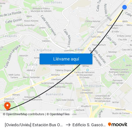 [Oviedo/Uviéu]  Estación Bus Oviedo - Pepe Cosmen [Cta 01549] to Edificio S. Gascón (Dep. Bioquímica) map