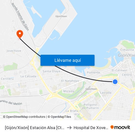 [Gijón/Xixón]  Estación Alsa [Cta 00784] to Hospital De Xove/Jove map