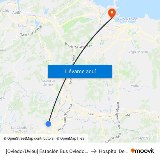 [Oviedo/Uviéu]  Estación Bus Oviedo - Pepe Cosmen [Cta 01549] to Hospital De Xove/Jove map