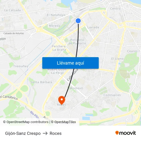 Gijón-Sanz Crespo to Roces map