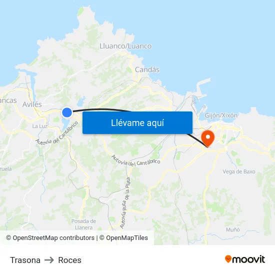 Trasona to Roces map