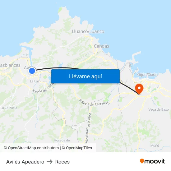 Avilés-Apeadero to Roces map