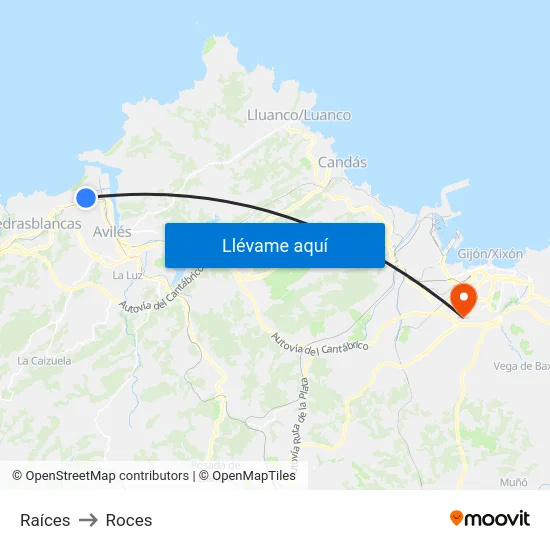 Raíces to Roces map