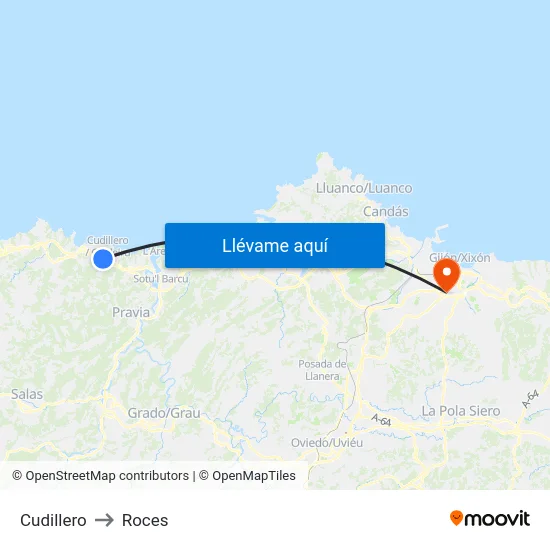 Cudillero to Roces map