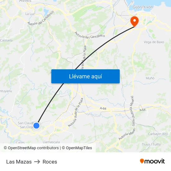 Las Mazas to Roces map