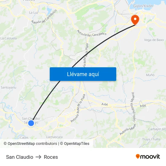 San Claudio to Roces map