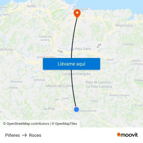 Piñeres to Roces map