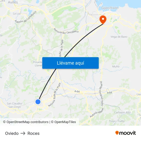 Oviedo to Roces map