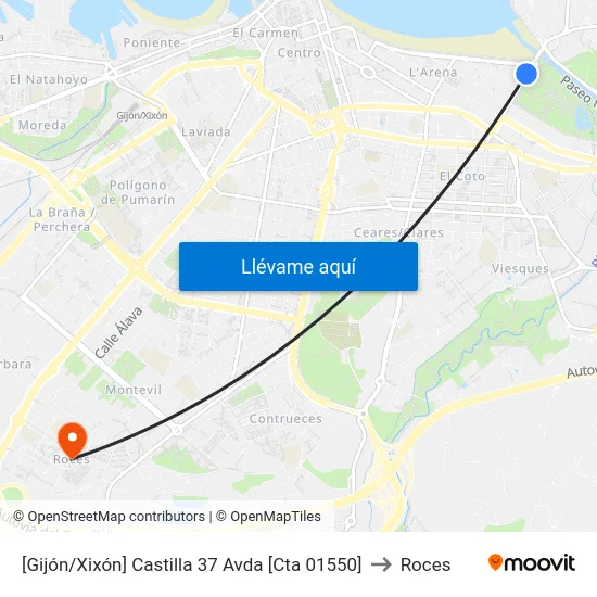 [Gijón/Xixón]  Castilla 37 Avda [Cta 01550] to Roces map