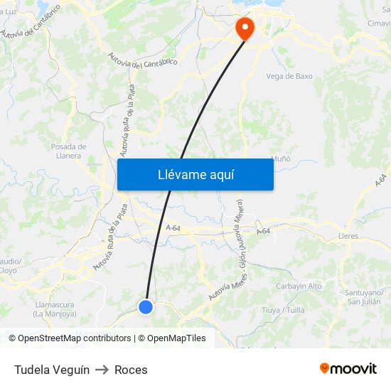 Tudela Veguín to Roces map