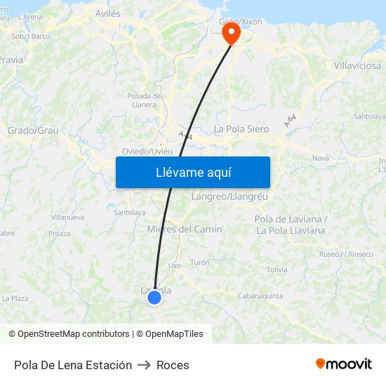 Pola De Lena Estación to Roces map