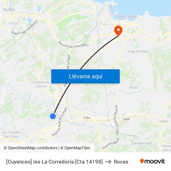 [Cuyences]  Ies La Corredoria [Cta 14198] to Roces map