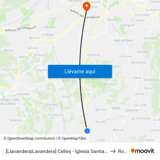 [Llavandera|Lavandera]  Celles - Iglesia Santianes [Cta 15701] to Roces map