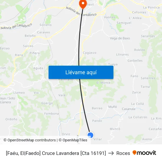 [Faéu, El|Faedo]  Cruce Lavandera [Cta 16191] to Roces map