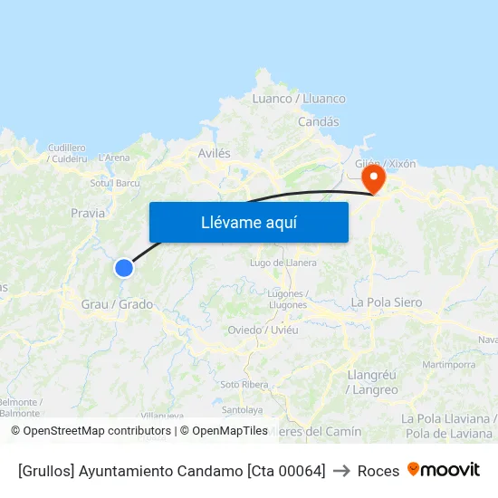 [Grullos]  Ayuntamiento Candamo [Cta 00064] to Roces map