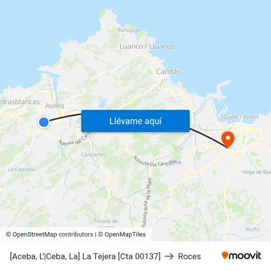 [Aceba, L'|Ceba, La]  La Tejera [Cta 00137] to Roces map