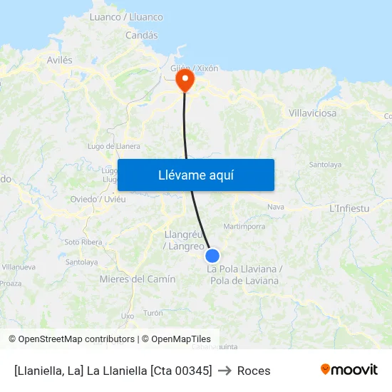 [Llaniella, La]  La Llaniella [Cta 00345] to Roces map