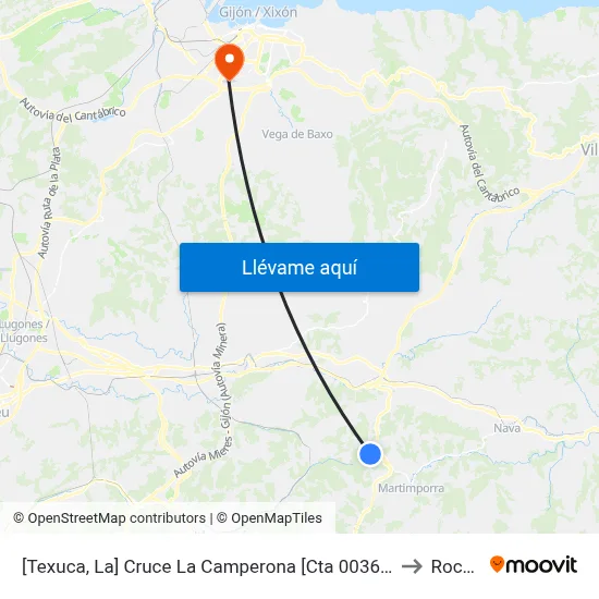[Texuca, La]  Cruce La Camperona [Cta 00368] to Roces map