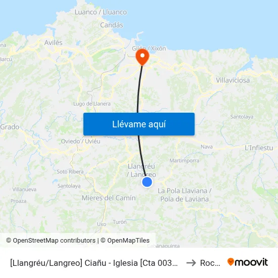 [Llangréu/Langreo]  Ciañu - Iglesia [Cta 00377] to Roces map