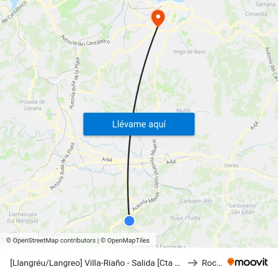 [Llangréu/Langreo]  Villa-Riaño - Salida [Cta 00400] to Roces map