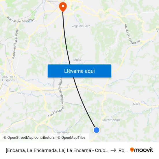 [Encarná, La|Encarnada, La]  La Encarná - Cruce La Llonga [Cta 00476] to Roces map