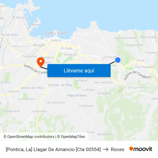 [Pontica, La]  Llagar De Amancio [Cta 00554] to Roces map