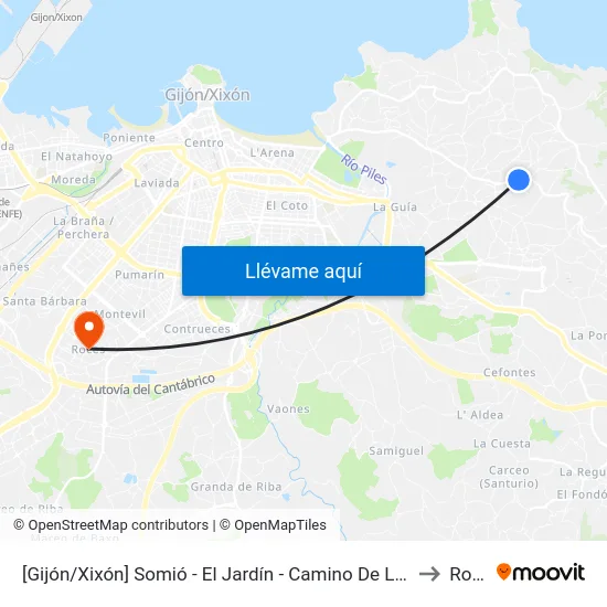 [Gijón/Xixón]  Somió - El Jardín - Camino De La Pipa [Cta 00562] to Roces map