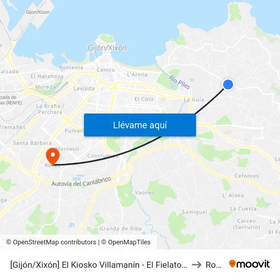 [Gijón/Xixón]  El Kiosko Villamanín - El Fielato [Cta 00566] to Roces map