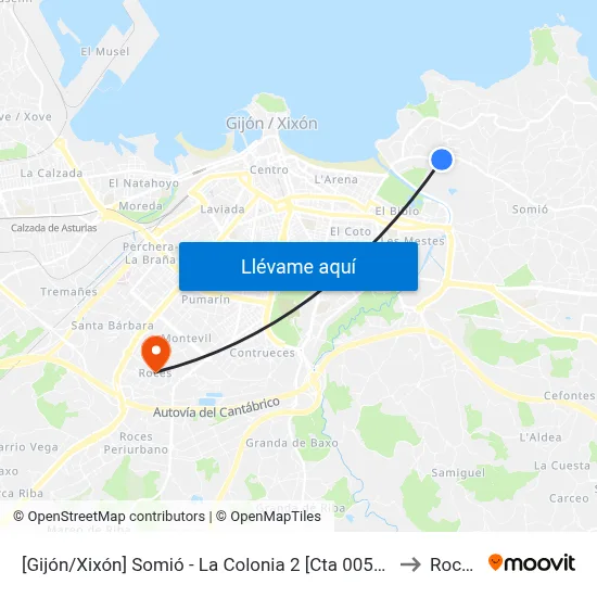[Gijón/Xixón]  Somió - La Colonia 2 [Cta 00571] to Roces map