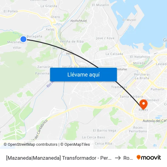 [Mazaneda|Manzaneda]  Transformador - Pervera [Cta 00587] to Roces map