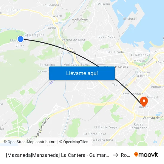 [Mazaneda|Manzaneda]  La Cantera - Guimarán [Cta 00588] to Roces map