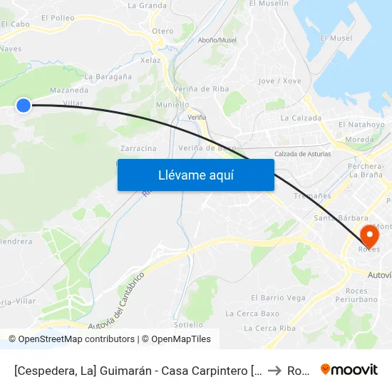 [Cespedera, La]  Guimarán - Casa Carpintero [Cta 00592] to Roces map
