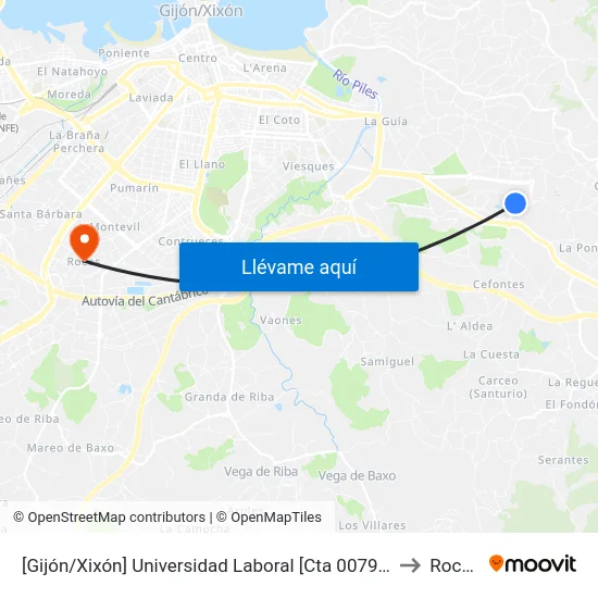 [Gijón/Xixón]  Universidad Laboral [Cta 00791] to Roces map