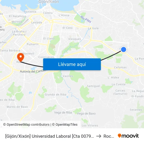 [Gijón/Xixón]  Universidad Laboral [Cta 00792] to Roces map