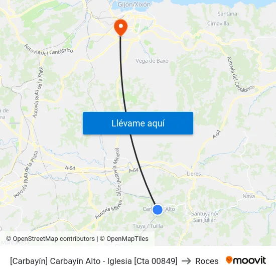 [Carbayín]  Carbayín Alto - Iglesia [Cta 00849] to Roces map