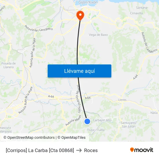 [Corripos]  La Carba [Cta 00868] to Roces map