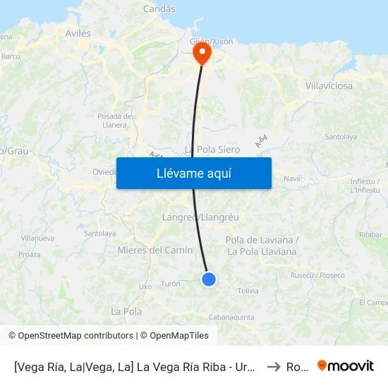 [Vega Ría, La|Vega, La]  La Vega Ría Riba - Urbiés [Cta 01193] to Roces map