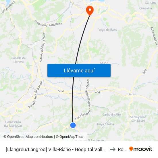 [Llangréu/Langreo]  Villa-Riaño - Hospital Valle Del Nalón [Cta 01251] to Roces map