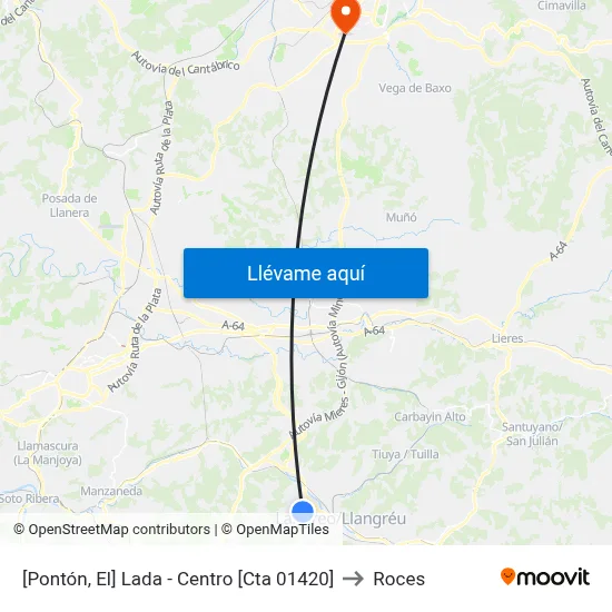 [Pontón, El]  Lada - Centro [Cta 01420] to Roces map