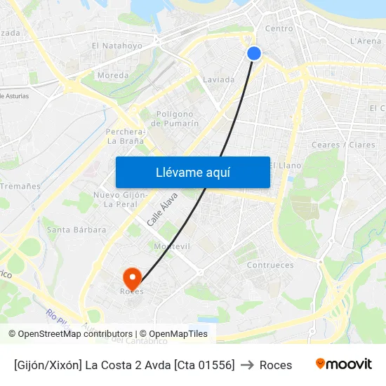[Gijón/Xixón]  La Costa 2 Avda [Cta 01556] to Roces map