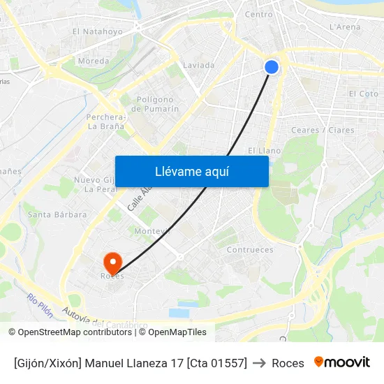 [Gijón/Xixón]  Manuel Llaneza 17 [Cta 01557] to Roces map