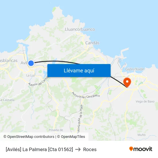[Avilés]  La Palmera [Cta 01562] to Roces map
