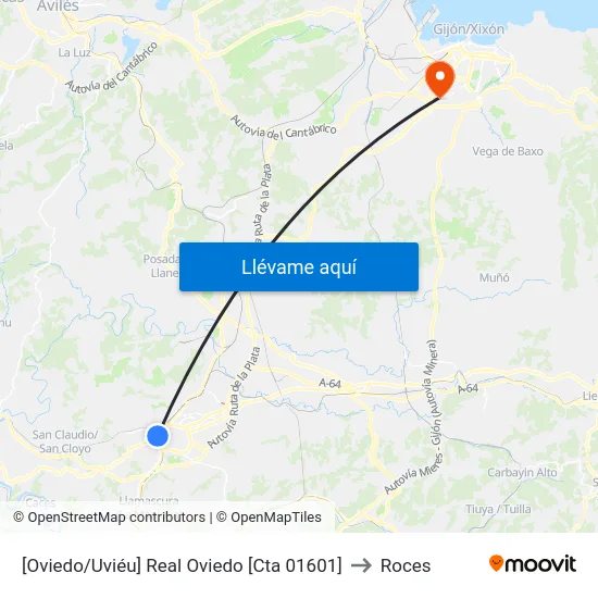 [Oviedo/Uviéu]  Real Oviedo [Cta 01601] to Roces map