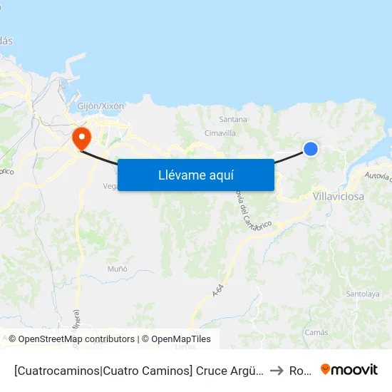 [Cuatrocaminos|Cuatro Caminos]  Cruce Argüero [Cta 01875] to Roces map