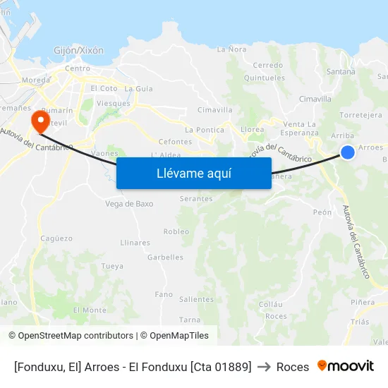 [Fonduxu, El]  Arroes - El Fonduxu [Cta 01889] to Roces map
