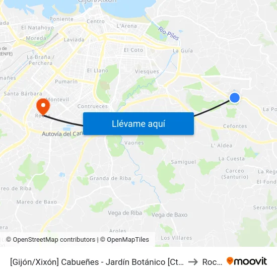 [Gijón/Xixón]  Cabueñes - Jardín Botánico [Cta 01896] to Roces map