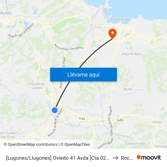 [Lugones/Llugones]  Oviedo 41 Avda [Cta 02051] to Roces map